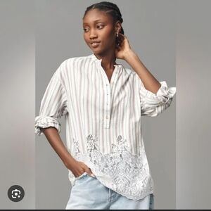 530-Pilcro Striped‎ Blouse with Lace Hem Oversize